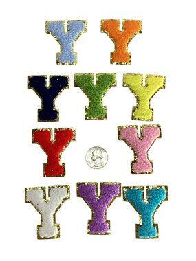 10 Pc Embroidered Multi Color Patch " Y "  Fabric Iron/Sew On New 2" Letters